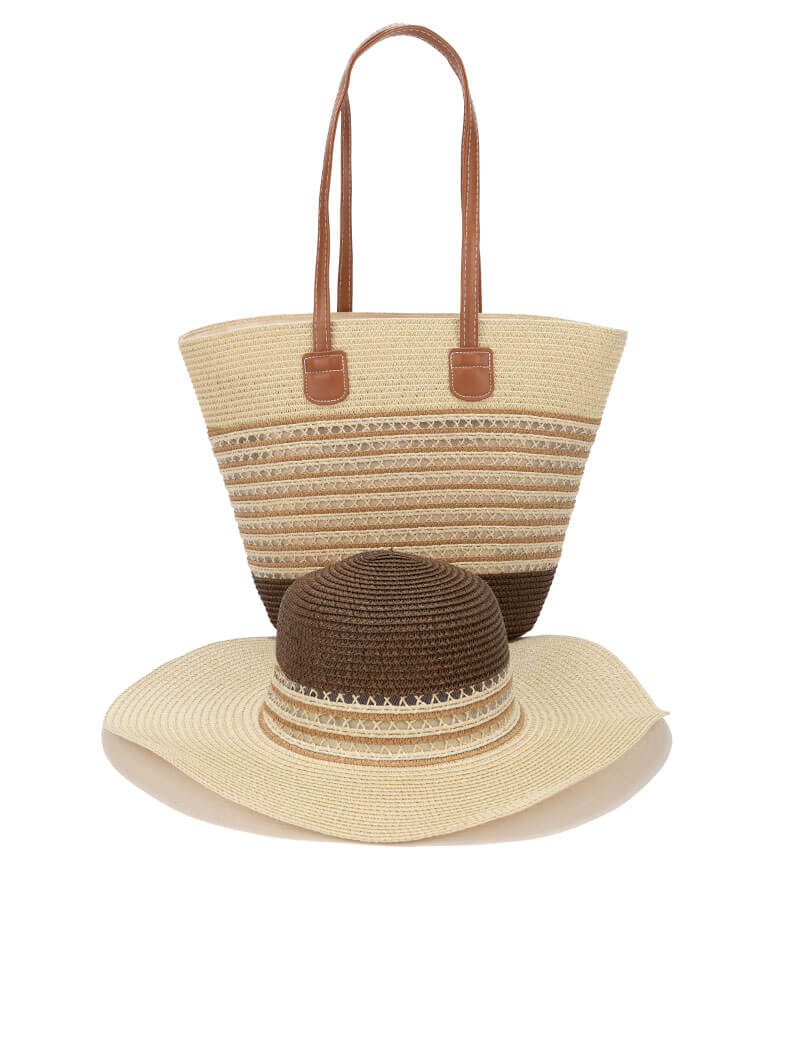 Ensemble sac et chapeau en paille